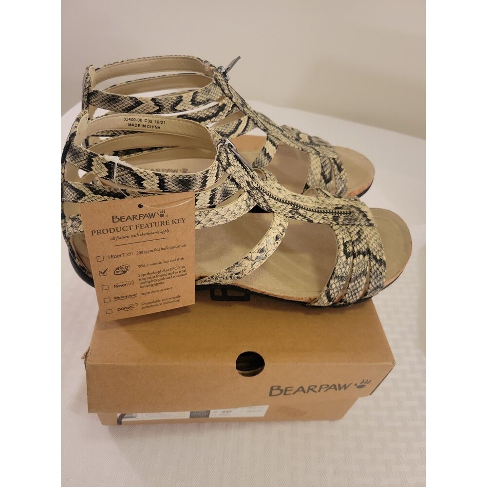 BEARPAW WOMENS SLIP IN SNAKESKIN SANDALS    2669WX -LAYLA II WIDE  SIZE 11